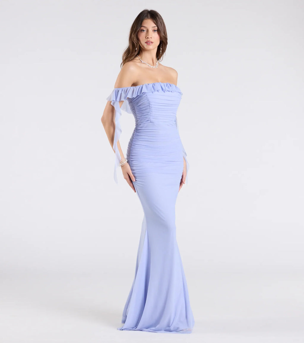 Deyna Formal Mesh Off-The-Shoulder Long Dress