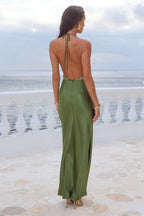 POSEY LOW PLUNGE MAXI DRESS - OLIVE