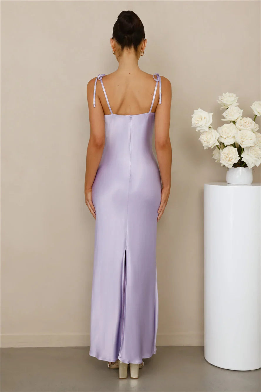 The Penelope Cowl Satin Maxi Dress Lilac