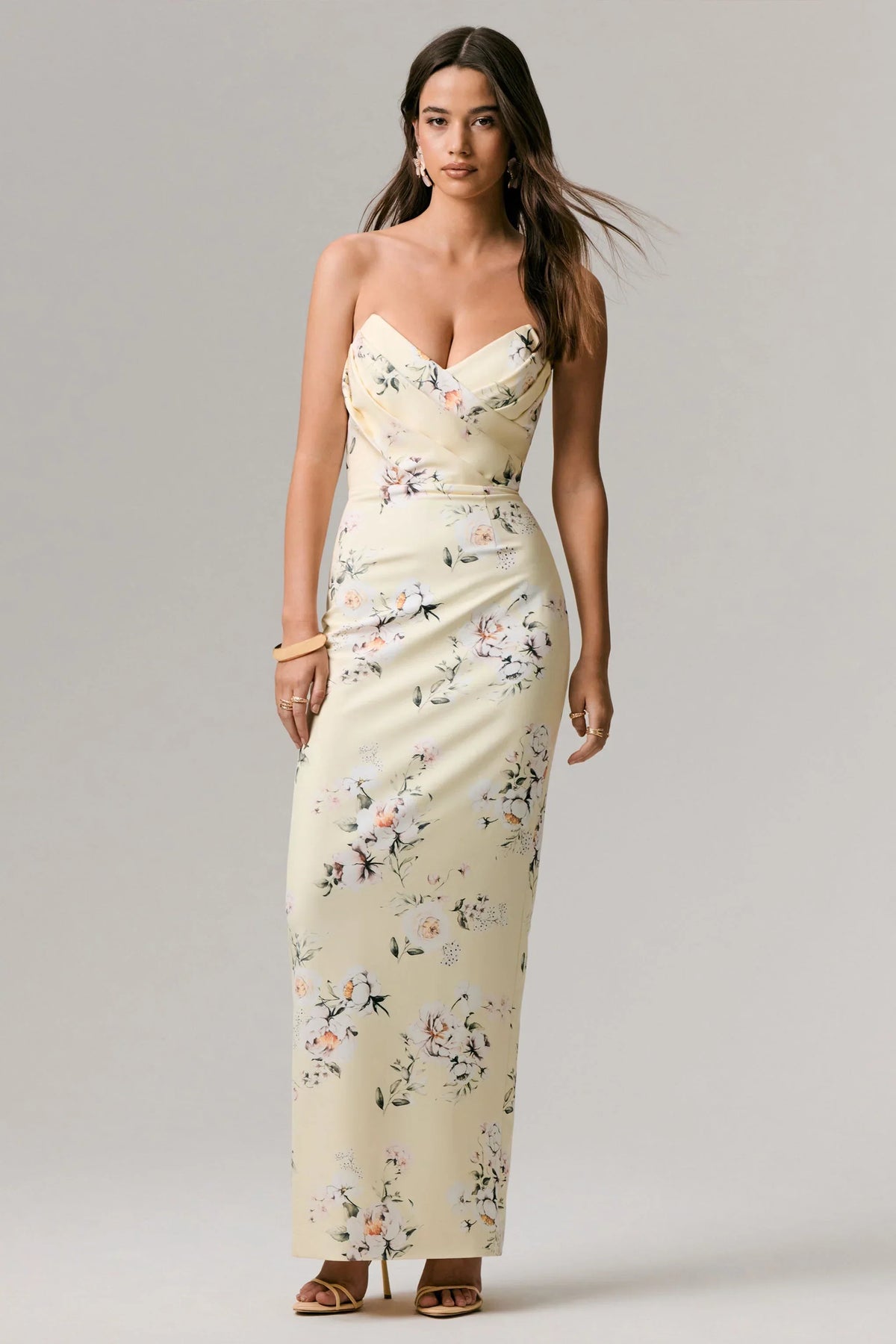 Fierce | Lemon Print Asymmetric Ruched Maxi Dress