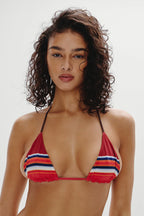 Nick Striped Triangle Bikini Top - Sandstone