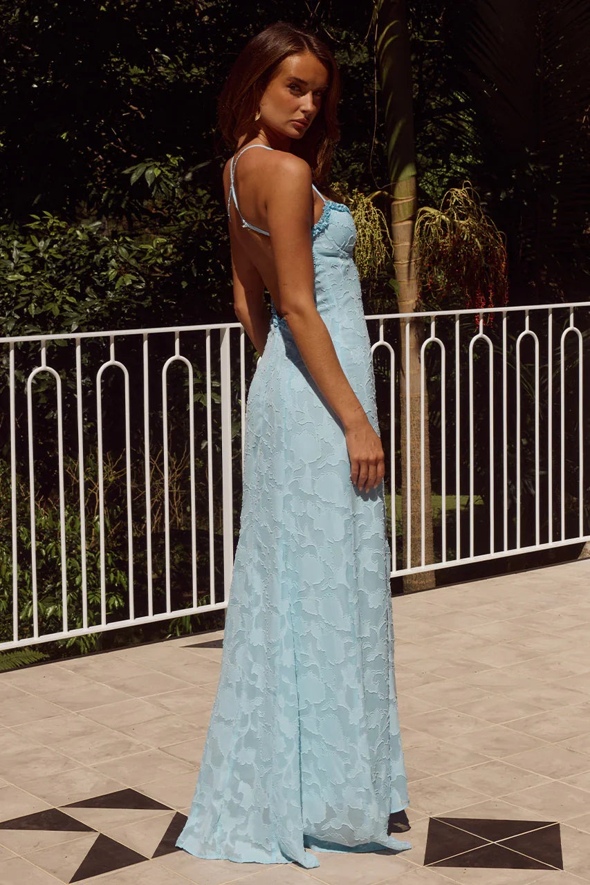 ELLERBY FRILL TRIM MAXI DRESS - SKY BLUE