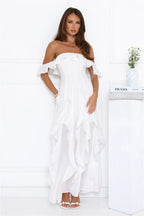 Village Of Sea Off Shoulder Maxi Dress White