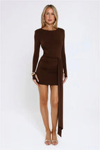 Styled To Thrill Long Sleeve Mini Dress Brown