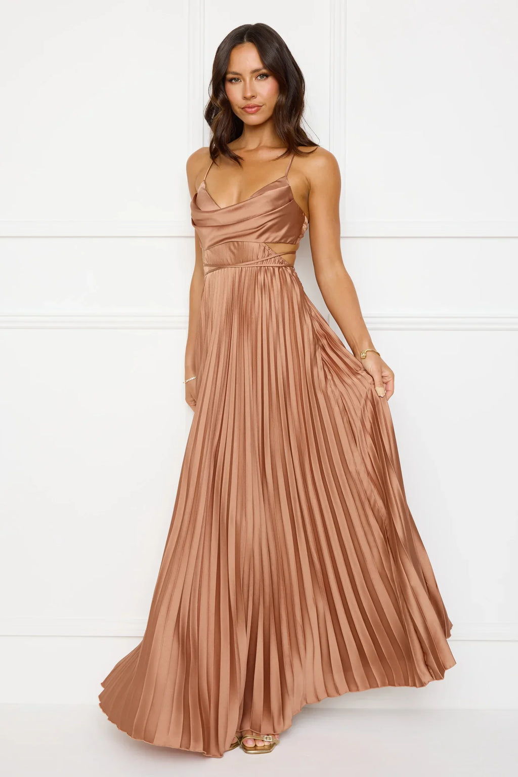 Solara Satin Maxi Dress Brown