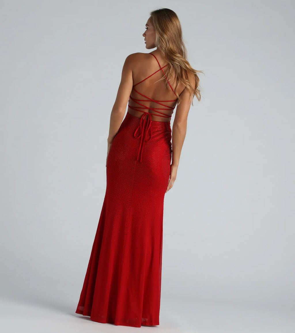 Blair Lace-Up A-Line Rhinestone Formal Dress