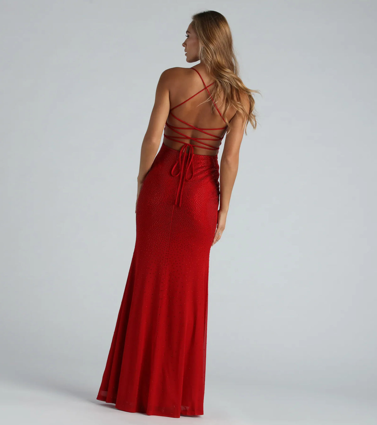 Blair Lace-Up A-Line Rhinestone Formal Dress