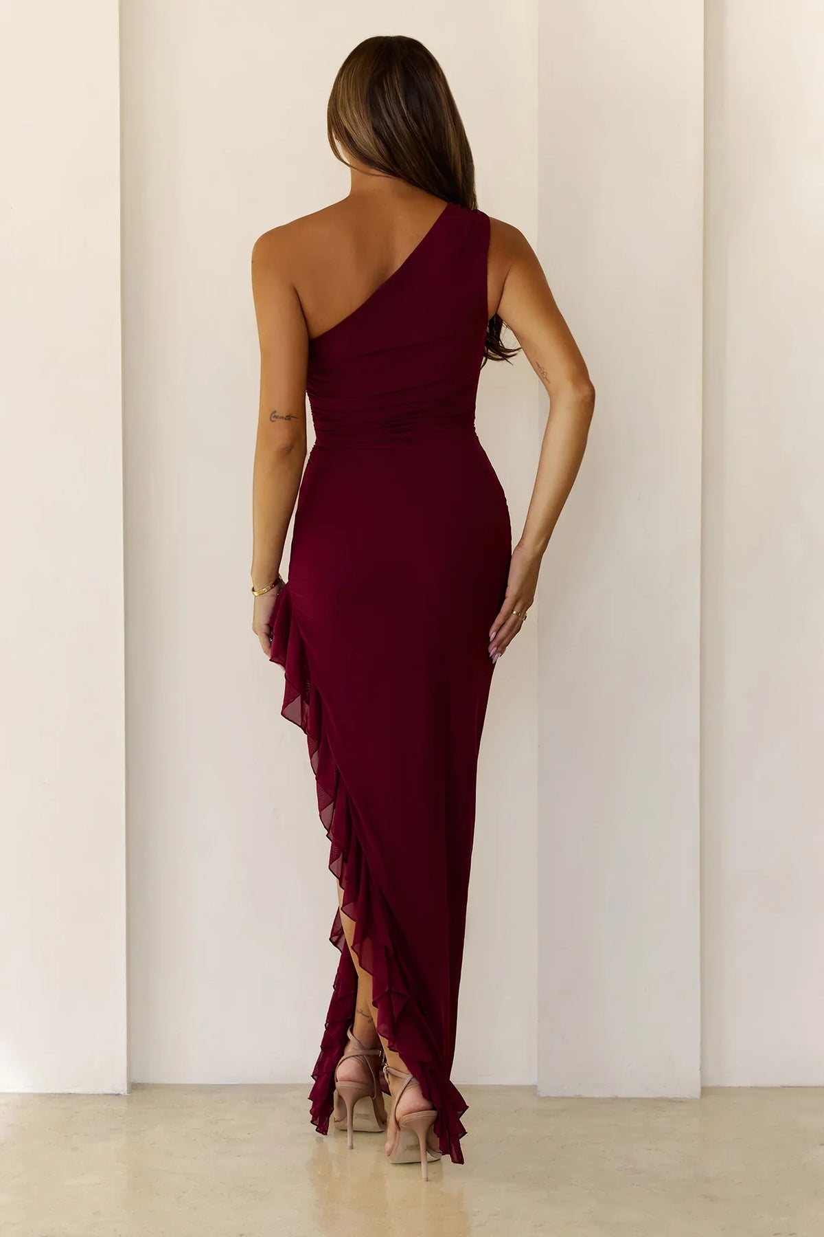Summer Ember One Shoulder Maxi Dress Burgundy