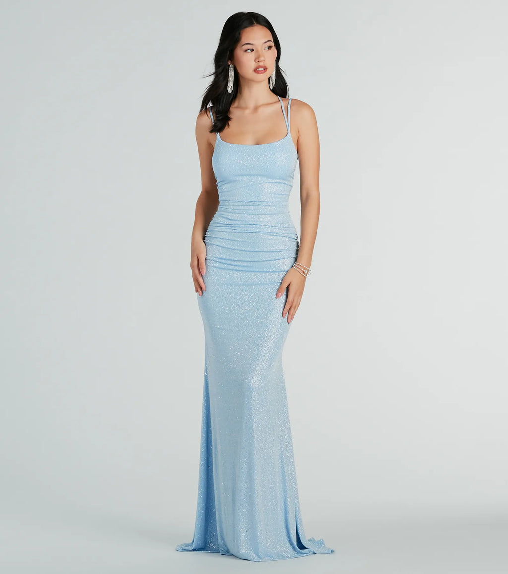 Rylie Formal Glitter Lace-Up Column Dress