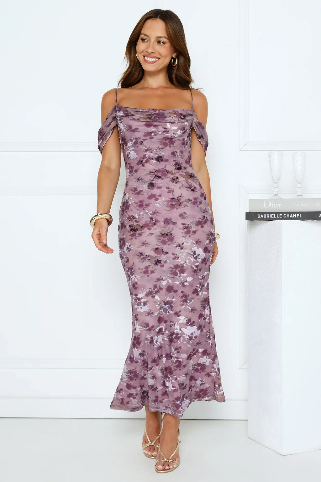 Celeste Glow Off Shoulder Maxi Dress Plum