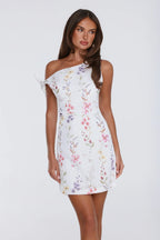 Gentle Expression Off Shoulder Embroidered Mini Dress White