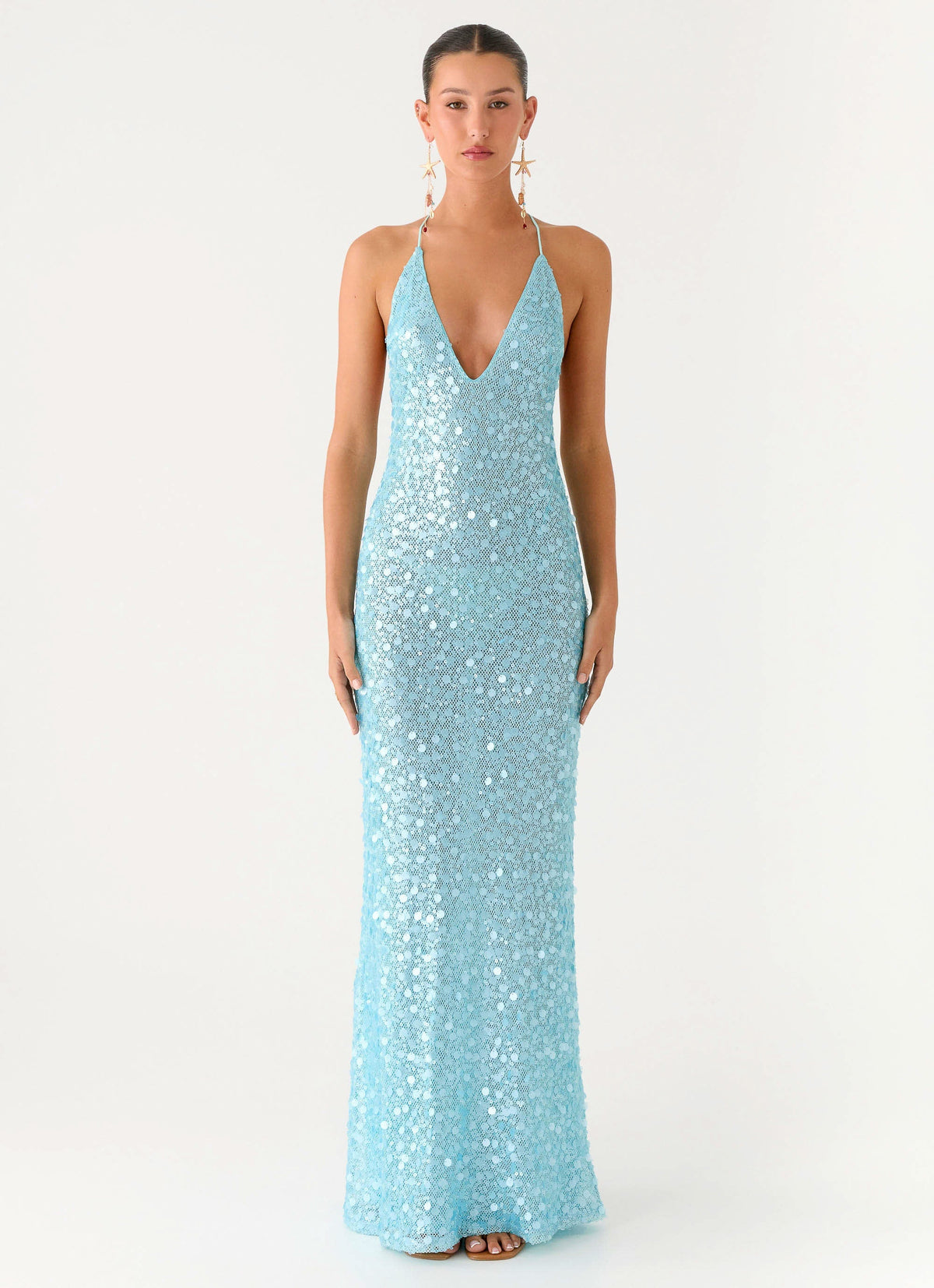 Ocean Views Sequin Maxi Dress - Blue