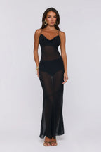 The Luxurious Slip Sheer Maxi Dress Black