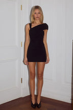 LARSEN ONE SHOULDER MINI DRESS - BLACK