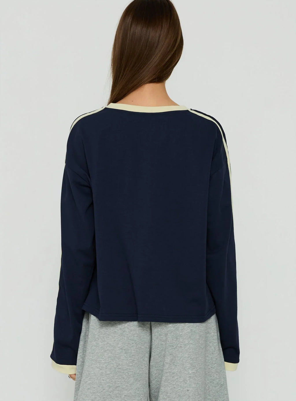Settle Down Long Sleeve Contrast Top Navy / Yellow Stripe