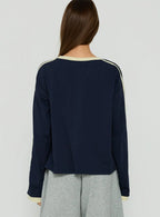 Settle Down Long Sleeve Contrast Top Navy / Yellow Stripe