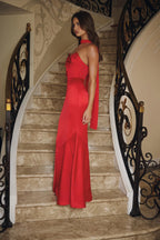 Wild Blossom Dance Strapless Satin Maxi Dress Red