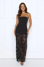 Sleek Silhouette Strapless Lace Maxi Dress Black