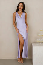 The Loretta Cowl Satin Maxi Dress Lilac