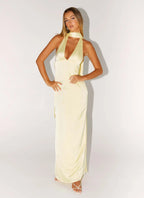 Alicia Satin Halter Maxi Dress - Yellow
