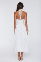 Petal Whimsy Embroidered Halter Maxi Dress White