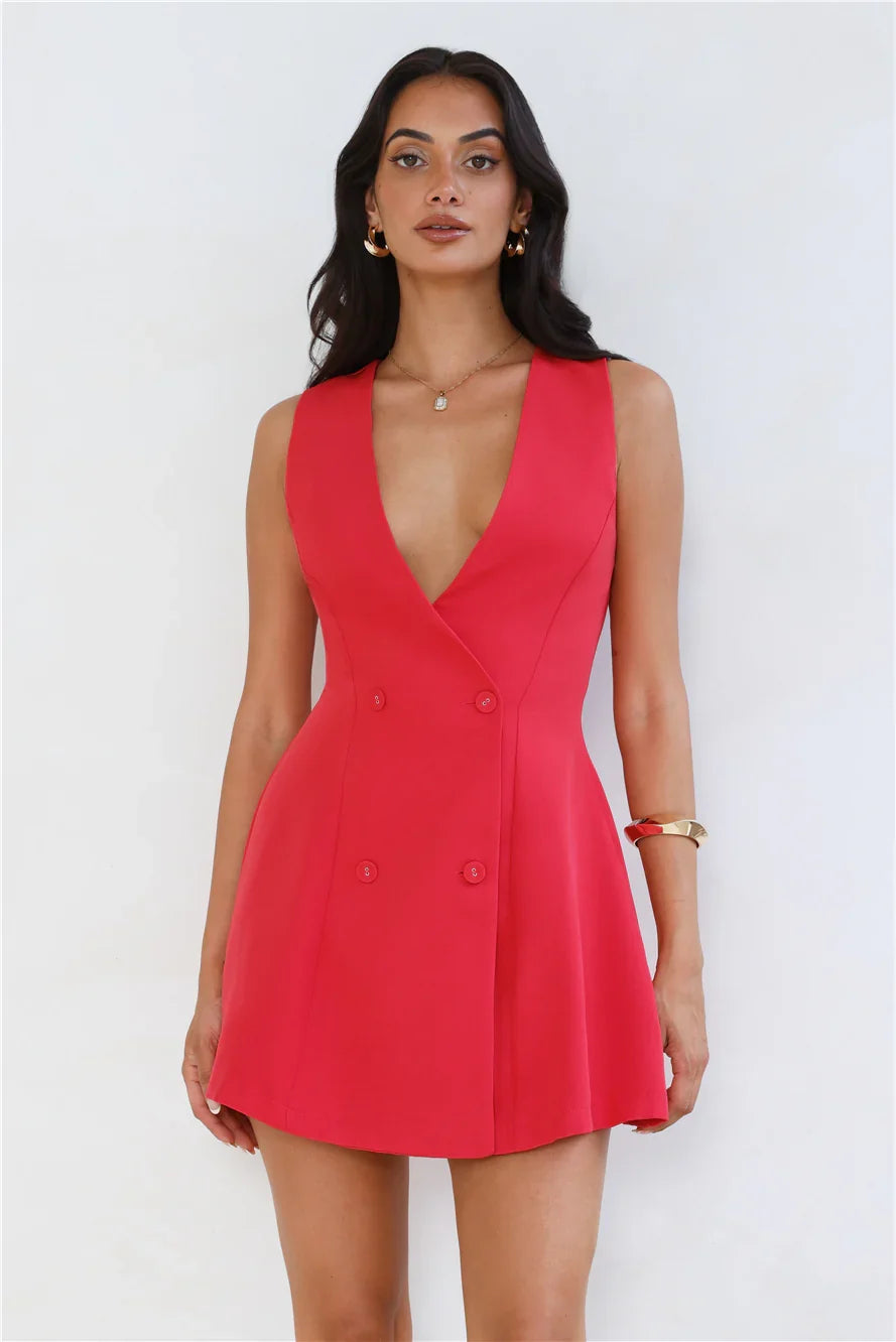 Office Chic Tailored Mini Dress Red