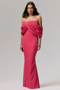 Serene | Hot Pink Draped Bardot Maxi Dress