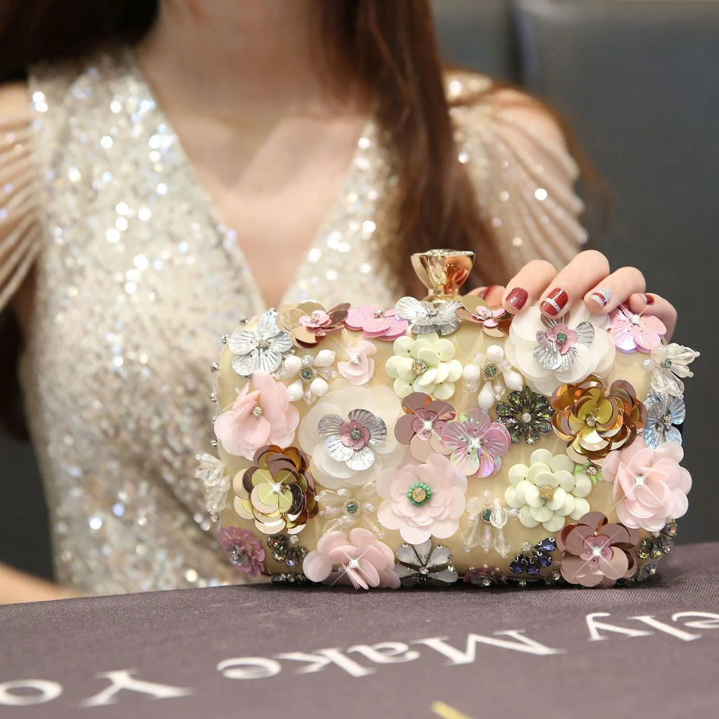 Vioraia Zenaida Handmade Flower Beaded Clutch Bag