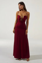 KALENA PLUNGE MAXI DRESS - CHERRY