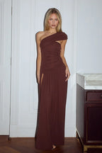 LARSEN ONE SHOULDER MAXI DRESS - ESPRESSO