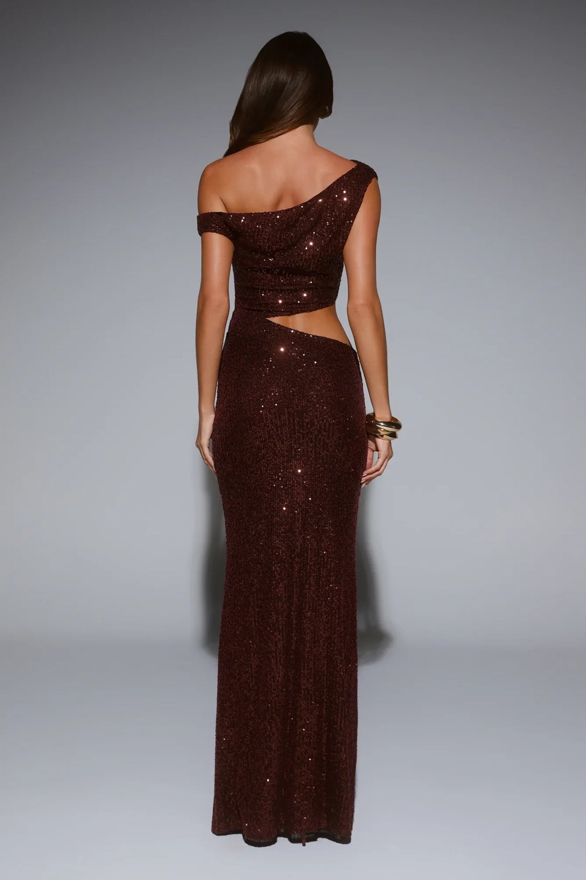 Starlit Sparkle Off Shoulder Sequin Maxi Dress Plum
