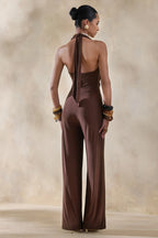 Clemence | Brown Plunge-Neck Jumpsuit