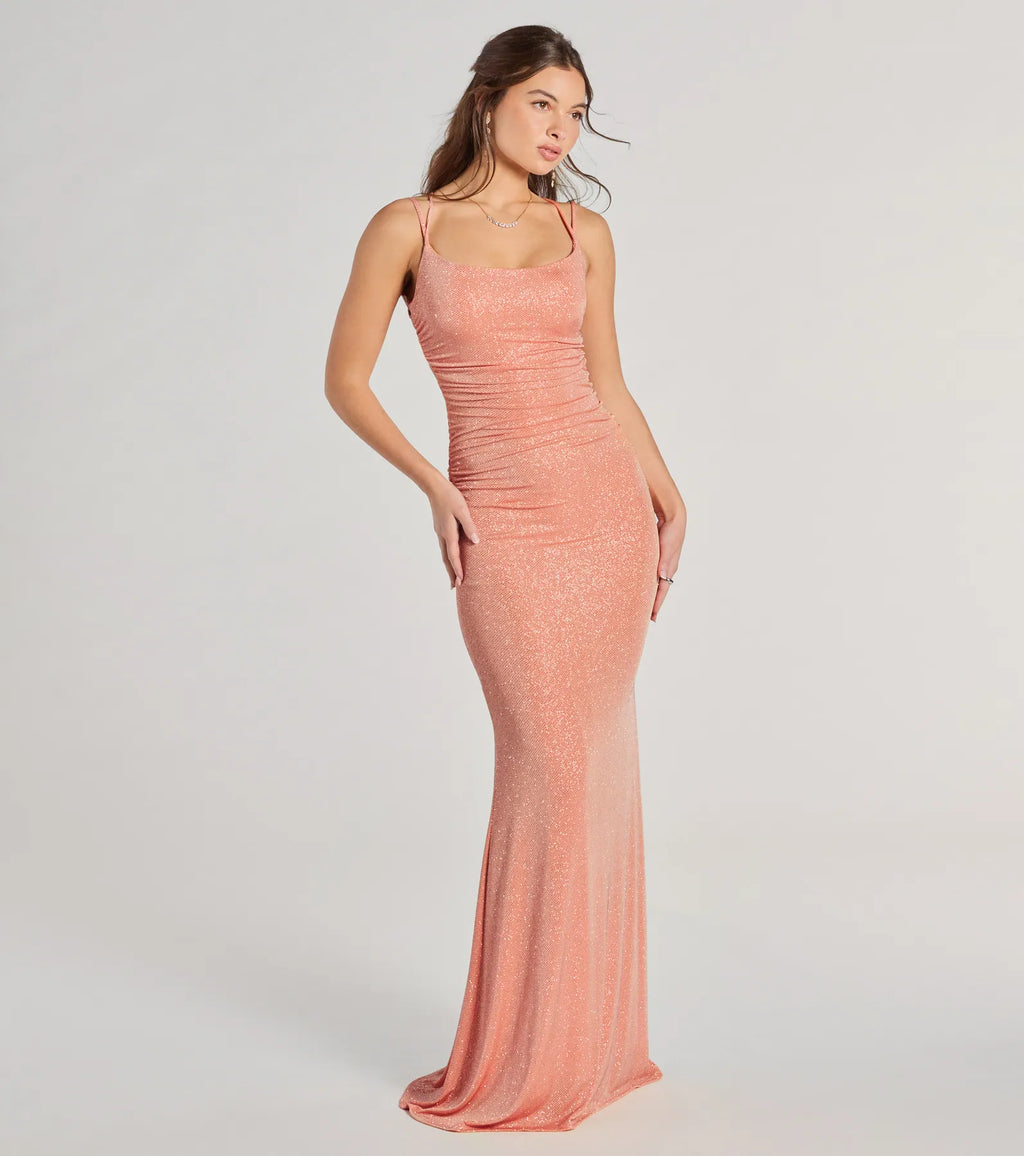 Rylie Formal Glitter Lace-Up Column Dress