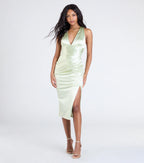 Abigail V-Neck Strappy Satin Midi Dress