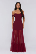 Pretty Lullaby Off Shoulder Maxi Dress Burgundy