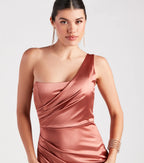 Isla Satin One-Shoulder Wrap Dress