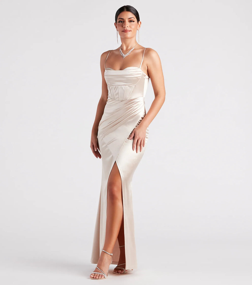 Stacie Satin Corset Wrap Formal Dress