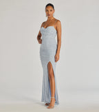 Mellie Faux Pearl Mesh Mermaid Long Formal Dress