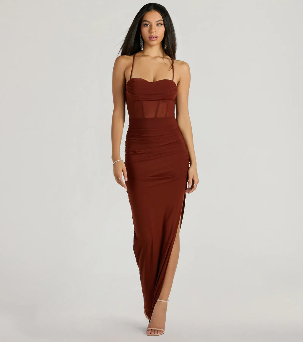 Rose Formal Mesh Corset Column Dress