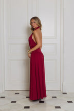 Rosé Petal Dreams Halter Maxi Dress Berry