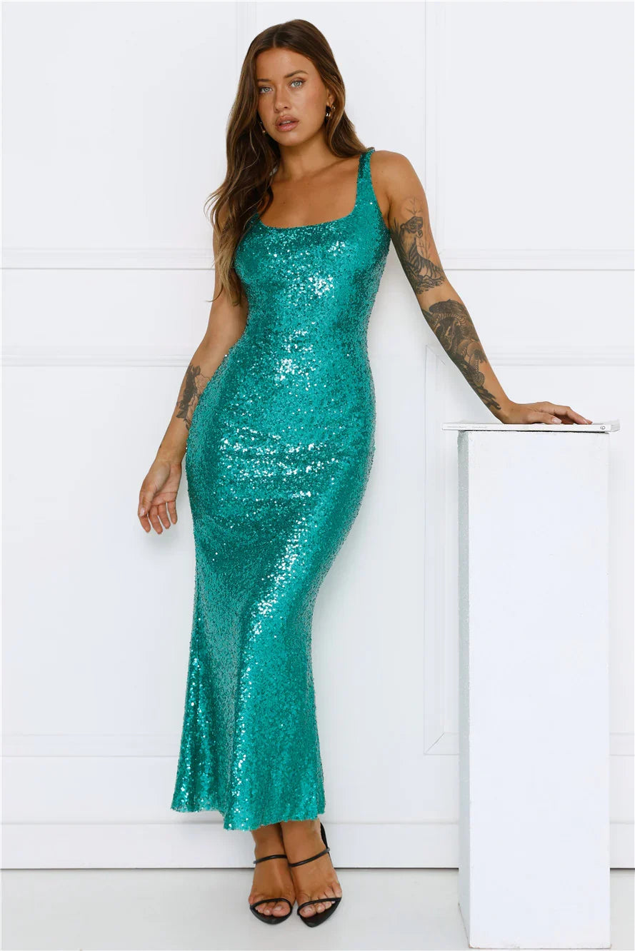 Big Deal Energy Sequin Maxi Dress Green