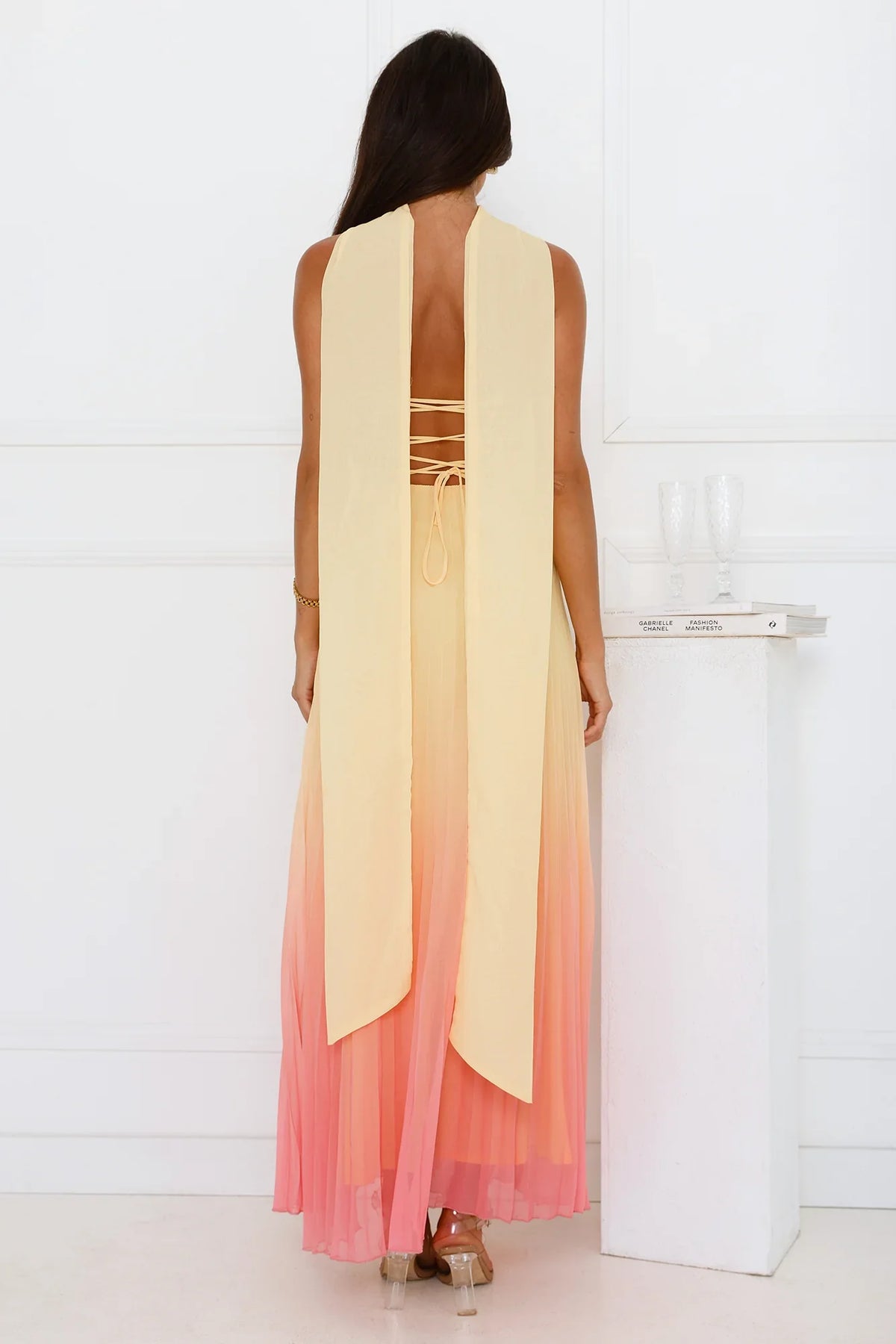 Sunset Magic Strapless Pleated Maxi Dress Yellow