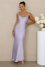 The Penelope Cowl Satin Maxi Dress Lilac