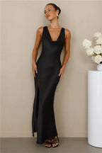 The Loretta Cowl Satin Maxi Dress Black